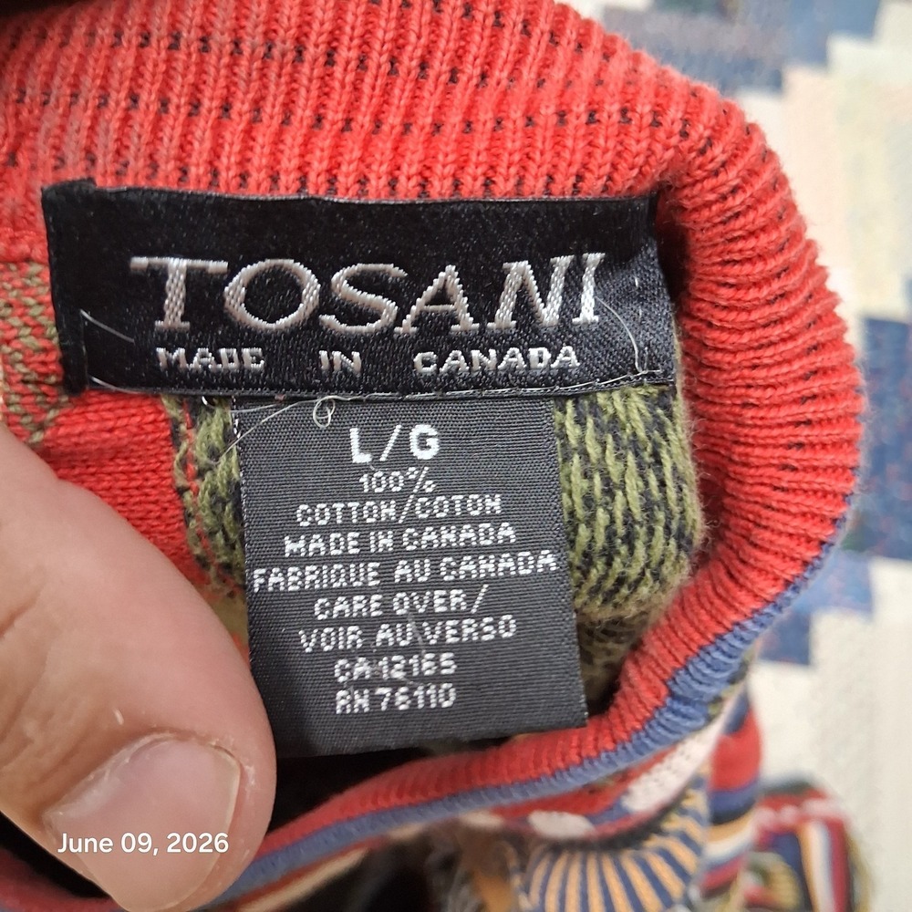 Vintage 90s Tosani 3D Knit Sweater Coogi Style Multi Color Textured Large Cotton - Picture 4 of 9